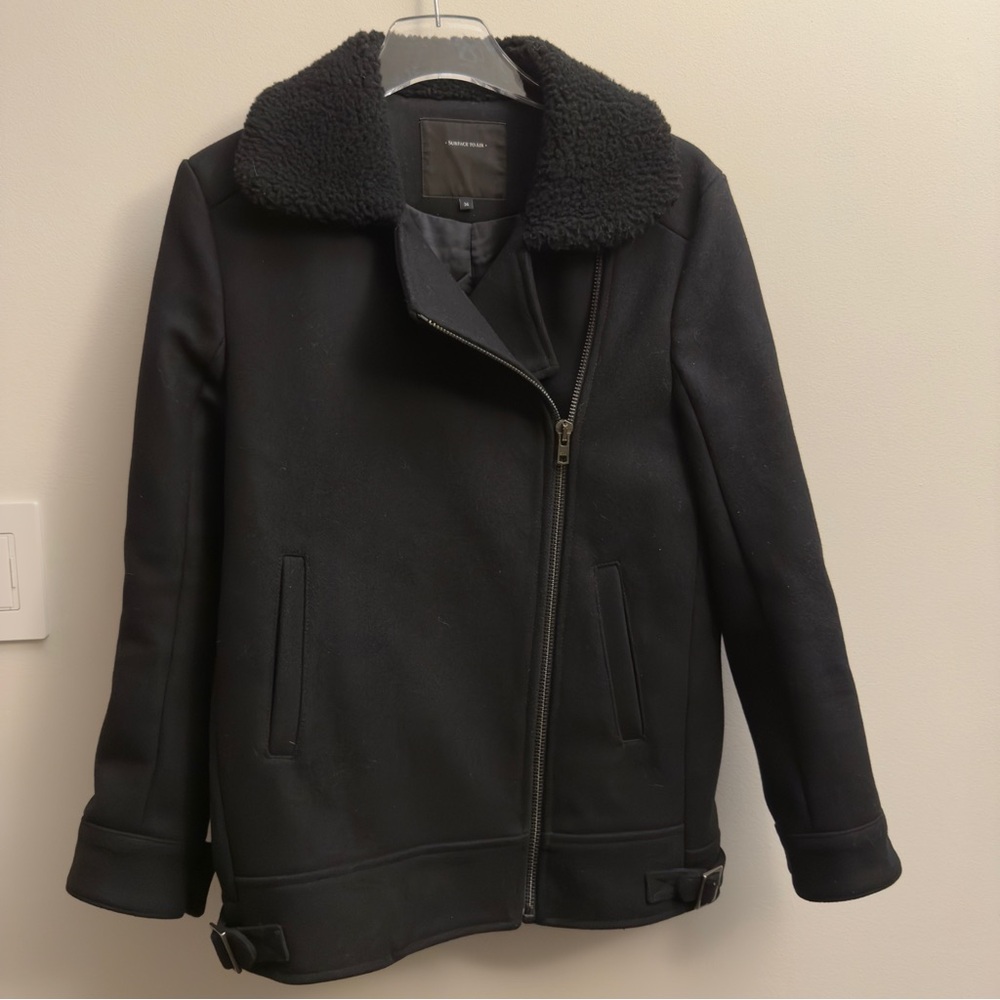 Surface to Air Black Sherpa Collar Wool Blend Jacket Womens Size EU 36